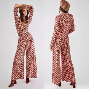 Free People Shayla Long Sleeve Wide Leg Jumpsuit Size Small Women